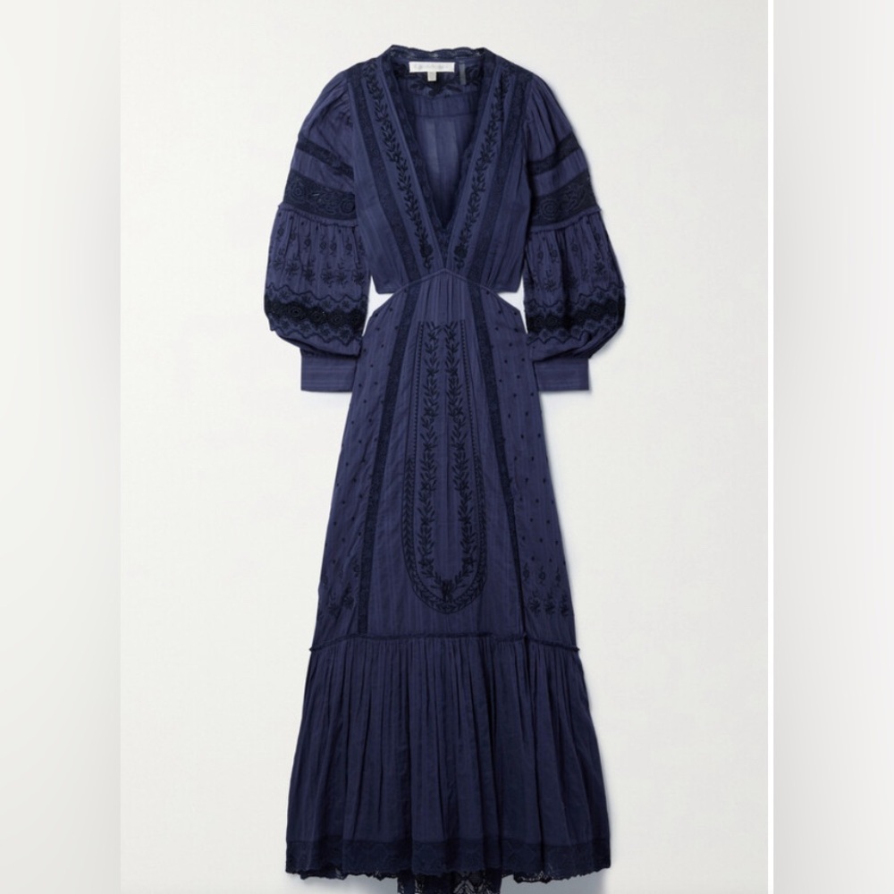 LoveShackFancy Aneesha Cutout Embroidered Cotton-voile Maxi Dress Blue XS - Picture 3 of 10